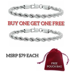 UNISEX 14KT WHITE GOLD OVERLAY ROPE BRACELET BUY ONE GET ONE FREE!!! :)